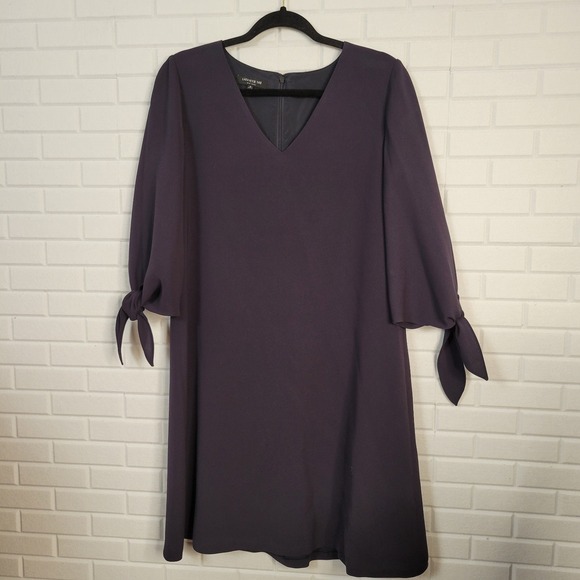 Lafayette 148 Sz M Kenna Finesse Dress‎ Navy Blue Tie Sleeve Career Minimalist - Picture 6 of 6